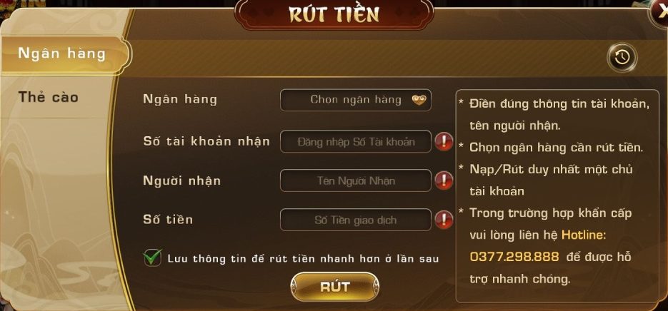 Rút tiền iWIN bằng tài khoản ngân hàng được nhiều người lựa chọn bởi tính tiện lợi và không mất phí.