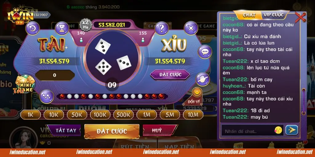Chức năng đặt cược Tài xỉu tại IWIN
